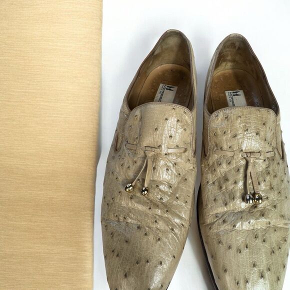 Moreschi Ostrich Tassel Loafers Italy Men’s Size 9.5 For Brass Boot Champagne main image 8